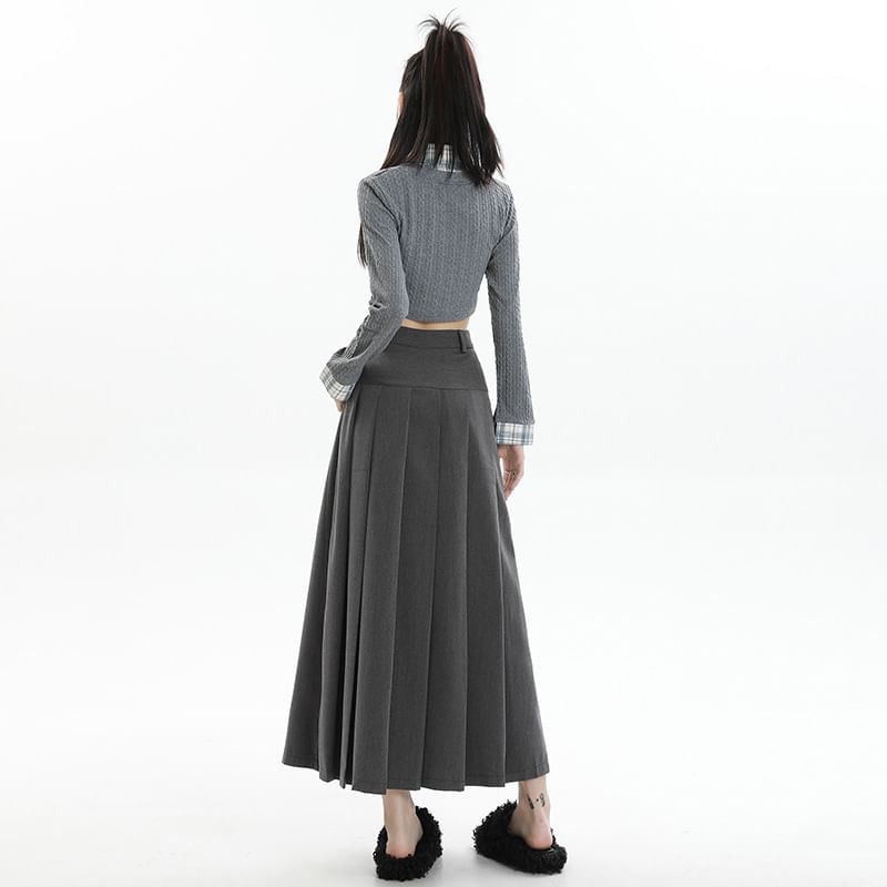Pleated A-Line Suit Skirt - High Rise