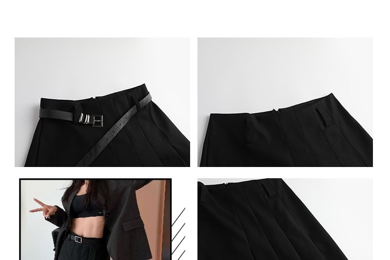 Irregular A-Line Midi Skirt with Belt - Mid Waist
