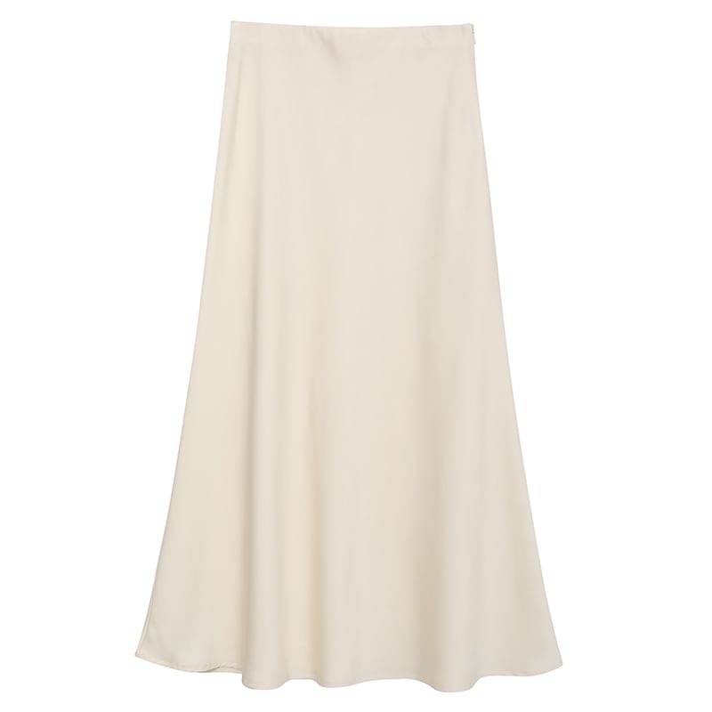 Satin High-Waist Midi Skirt with Smooth Finish