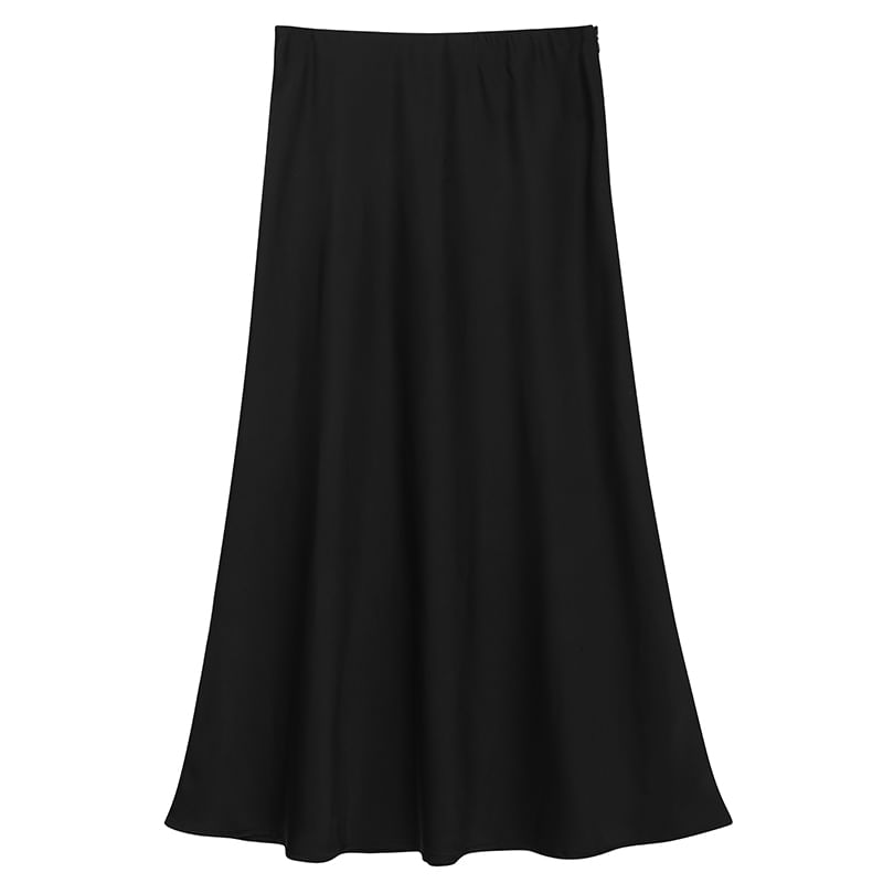 Satin High-Waist Midi Skirt with Smooth Finish
