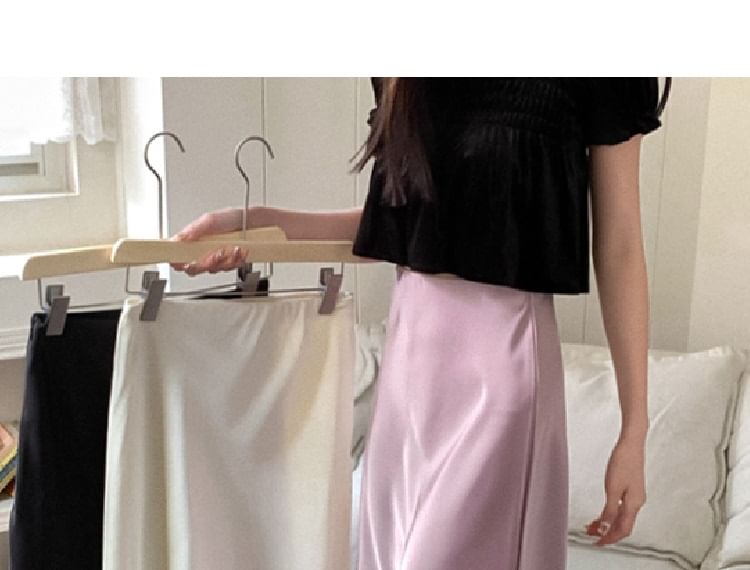 Satin High-Waist Midi Skirt with Smooth Finish
