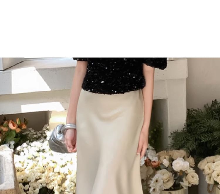 Satin High-Waist Midi Skirt with Smooth Finish