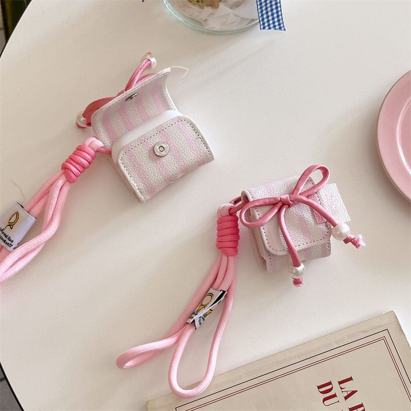 Bow Striped AirPods / Pro Earphone Case Skin / Strap / Set
