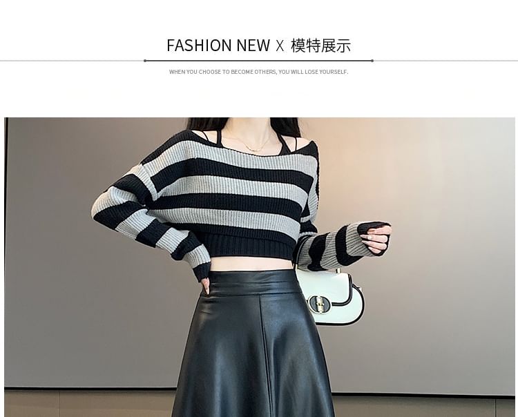 Faux Leather Midi Skirt - High Waist