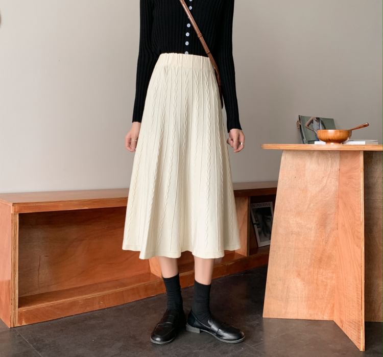 Knit A-Line Midi Skirt - High Waist