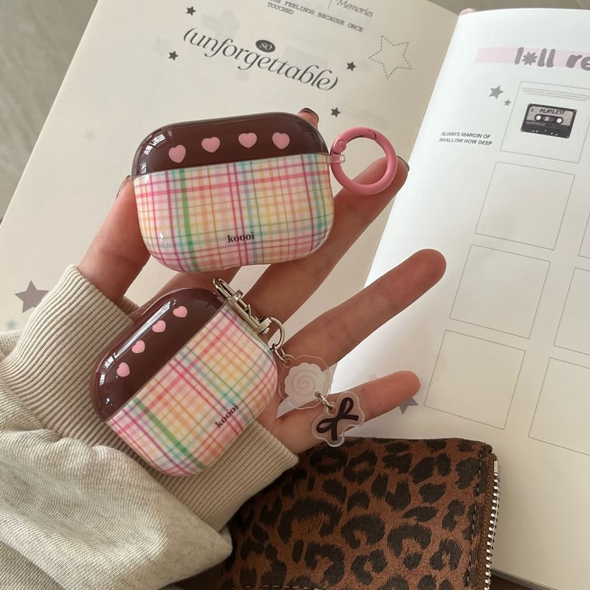 Plaid AirPods / Pro Earphone Case Skin / Floral Charm / Set