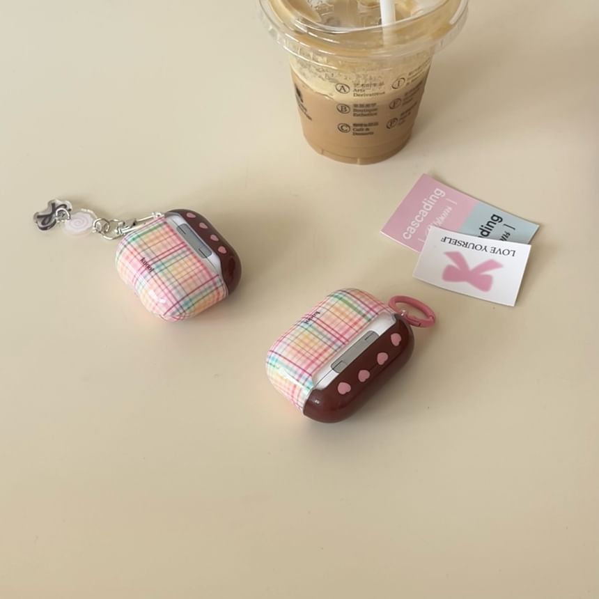Plaid AirPods / Pro Earphone Case Skin / Floral Charm / Set