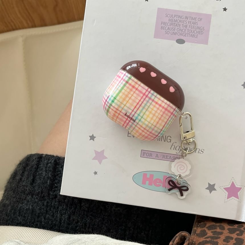 Plaid AirPods / Pro Earphone Case Skin / Floral Charm / Set