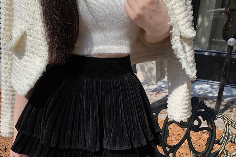 Tiered Pleated Mini A-Line Skirt with High Waist