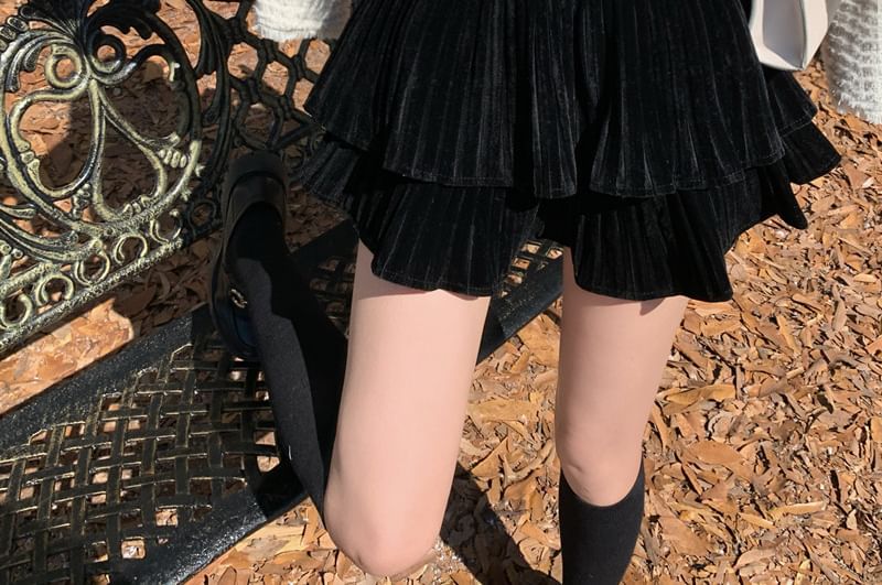Tiered Pleated Mini A-Line Skirt with High Waist