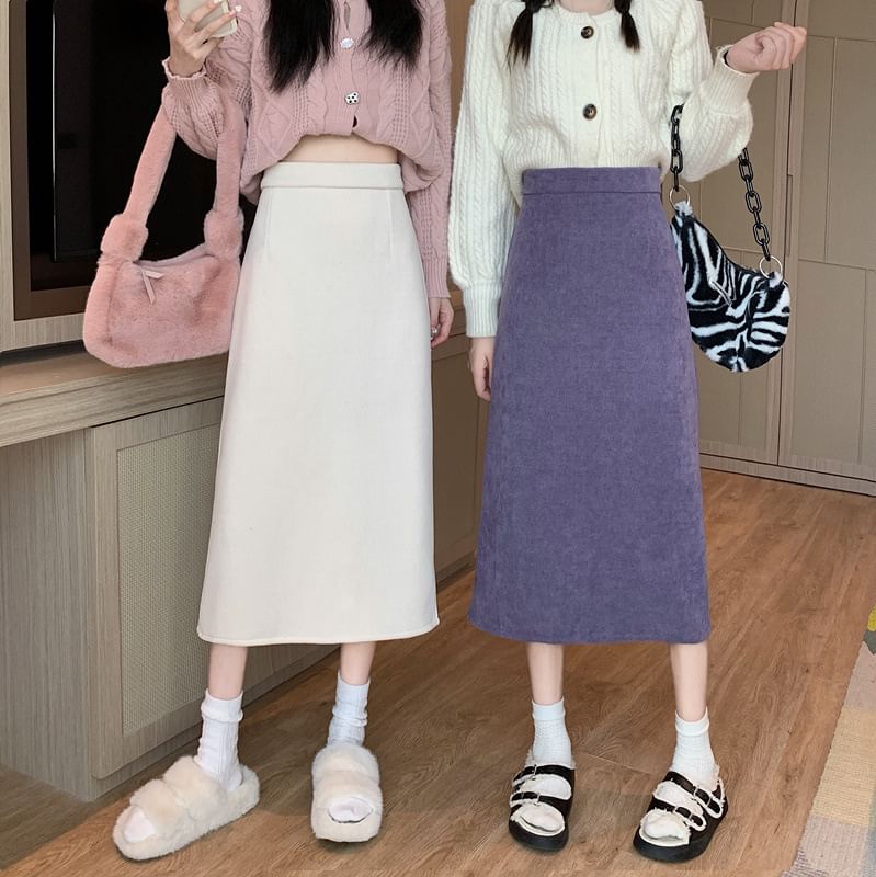 Plain Midi Straight Skirt with High Rise
