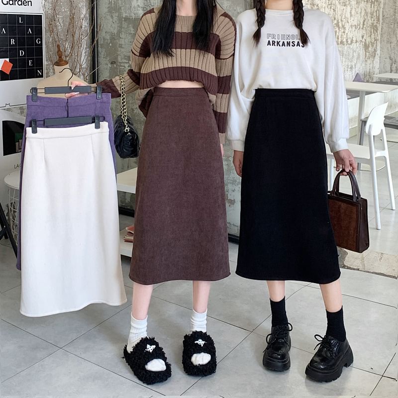 Plain Midi Straight Skirt with High Rise