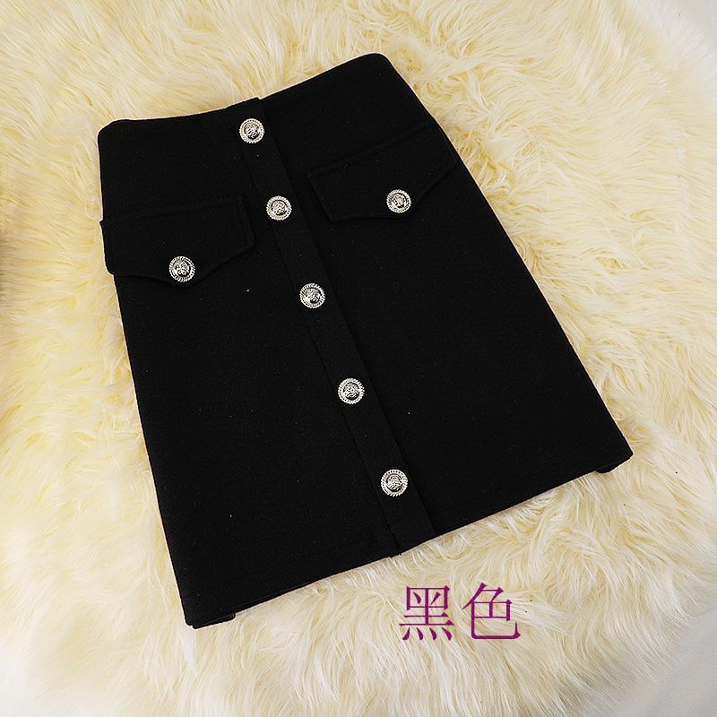 Button-Up Mini A-Line Skirt with High Rise