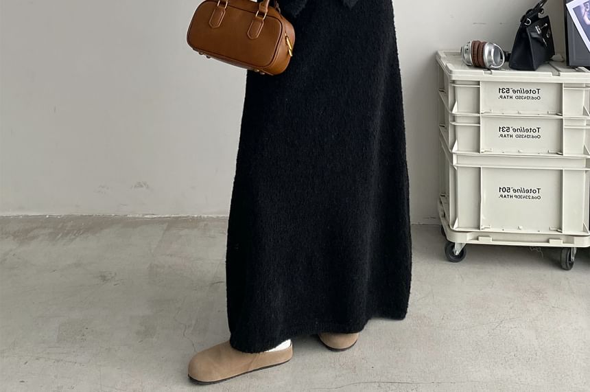 Faux Pearl Cardigan with Maxi Skirt - Drop Shoulder