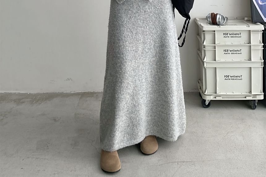 Faux Pearl Cardigan with Maxi Skirt - Drop Shoulder