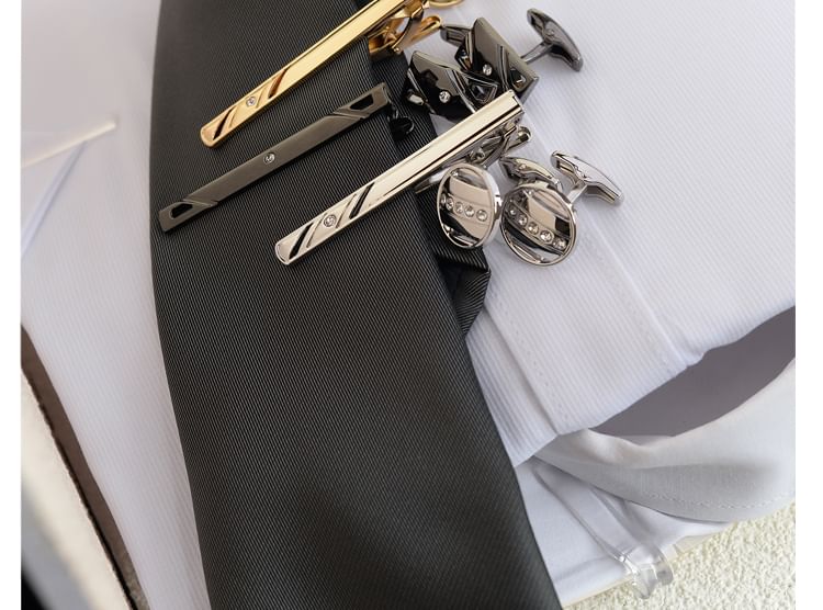 Rhinestone Cufflinks / Tie Clip / Set