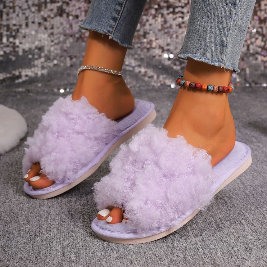 Plain Fluffy Flat Slide Sandals