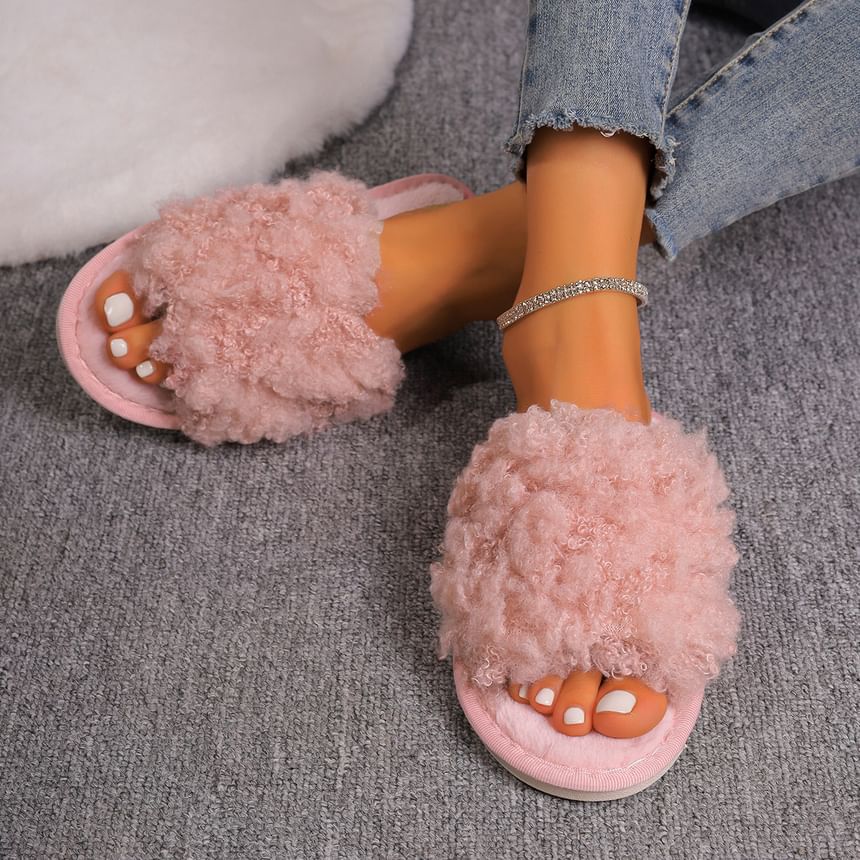 Plain Fluffy Flat Slide Sandals