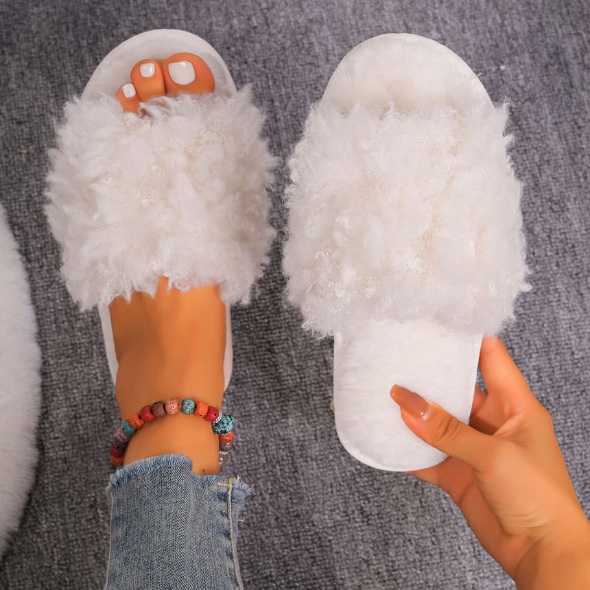 Plain Fluffy Flat Slide Sandals