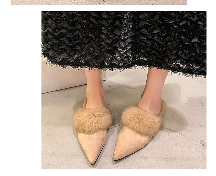 Low Heel Pointed Toe Fleece-Lined Mules