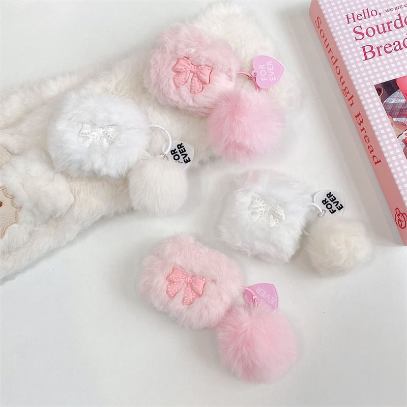 Bow Faux Pearl Chenille Pom Pom AirPods / Pro Earphone Case Skin