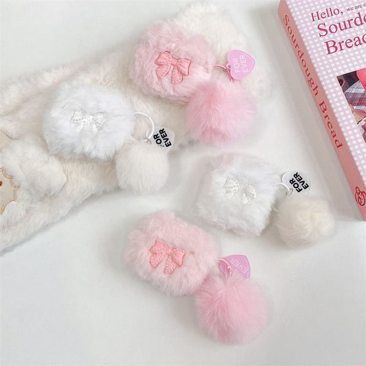 Bow Faux Pearl Chenille Pom Pom AirPods / Pro Earphone Case Skin