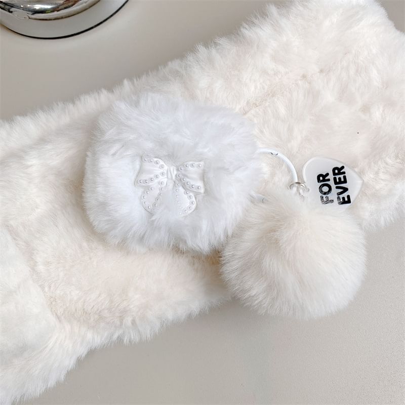Bow Faux Pearl Chenille Pom Pom AirPods / Pro Earphone Case Skin