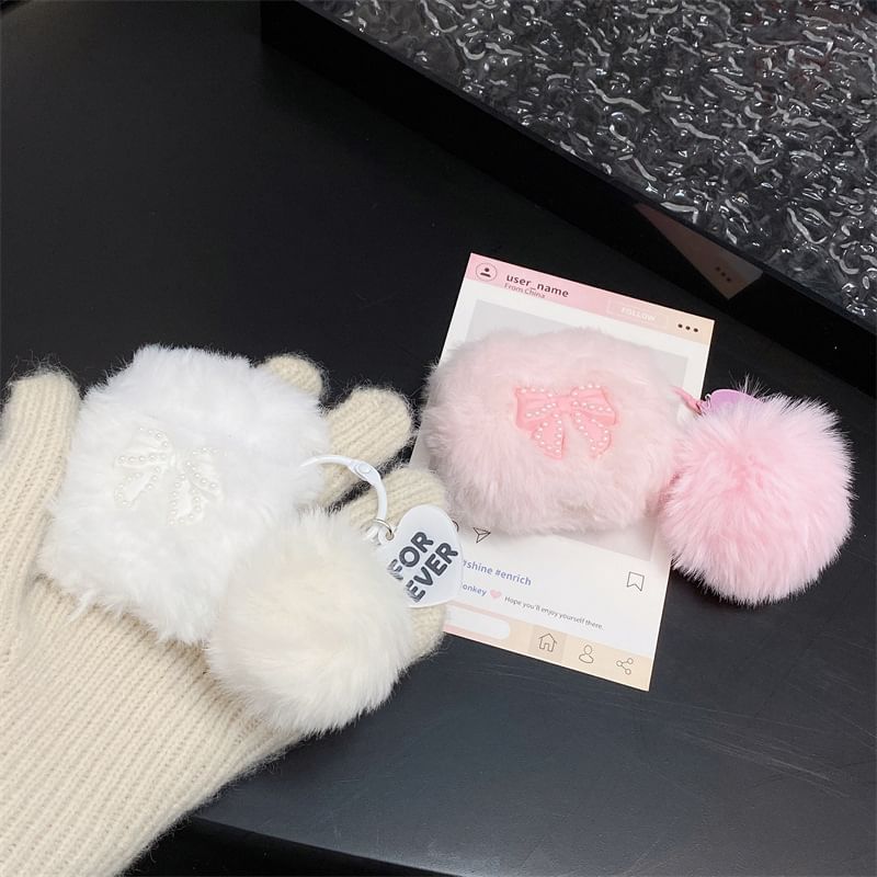 Bow Faux Pearl Chenille Pom Pom AirPods / Pro Earphone Case Skin