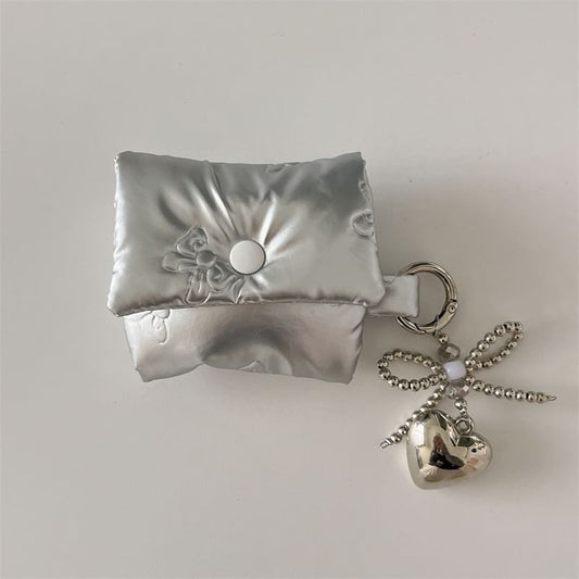 Fabric Heart Faux Pearl Strap AirPods / Pro Earphone Case Skin