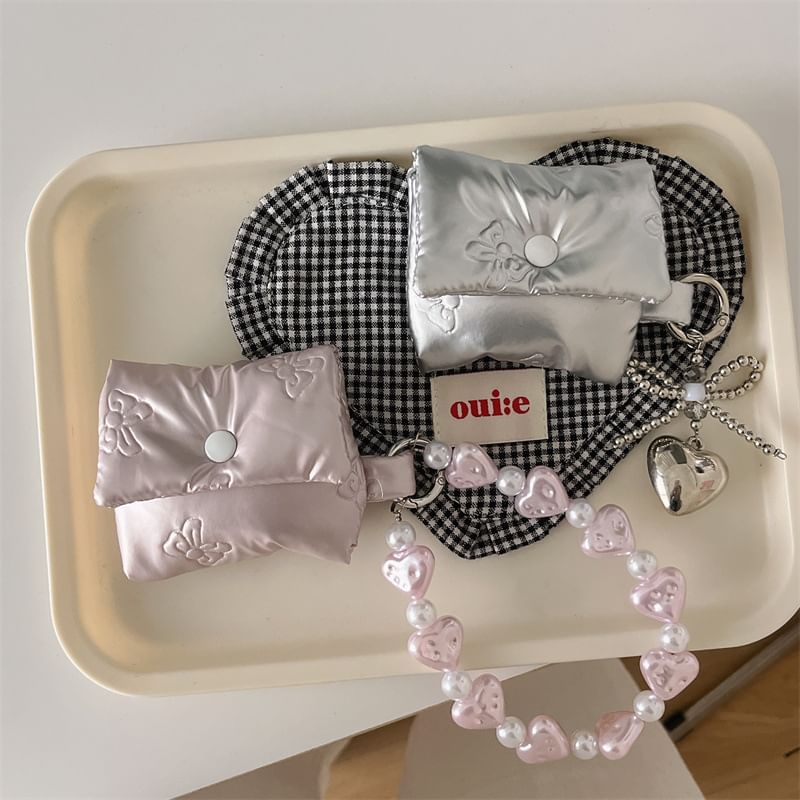 Fabric Heart Faux Pearl Strap AirPods / Pro Earphone Case Skin