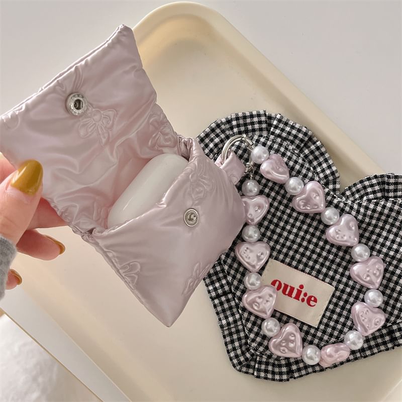 Fabric Heart Faux Pearl Strap AirPods / Pro Earphone Case Skin
