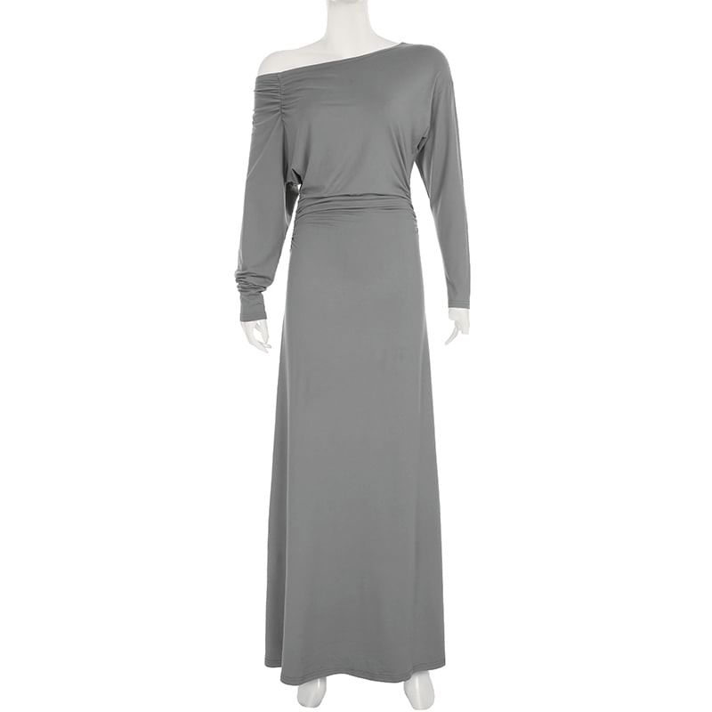 Boatneck A-Line Maxi Dress with Long Sleeves