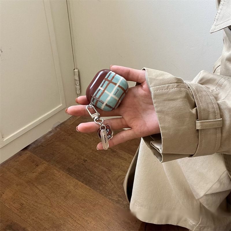 Plaid AirPods / Pro Earphone Case Skin / Dog Charm / Lanyard / Set