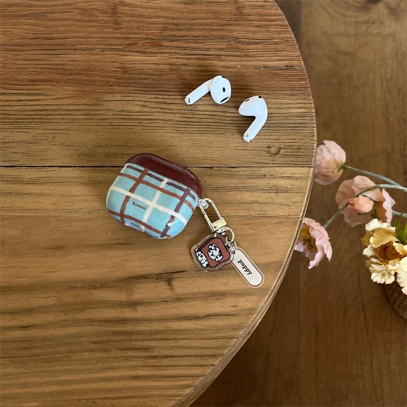 Plaid AirPods / Pro Earphone Case Skin / Dog Charm / Lanyard / Set