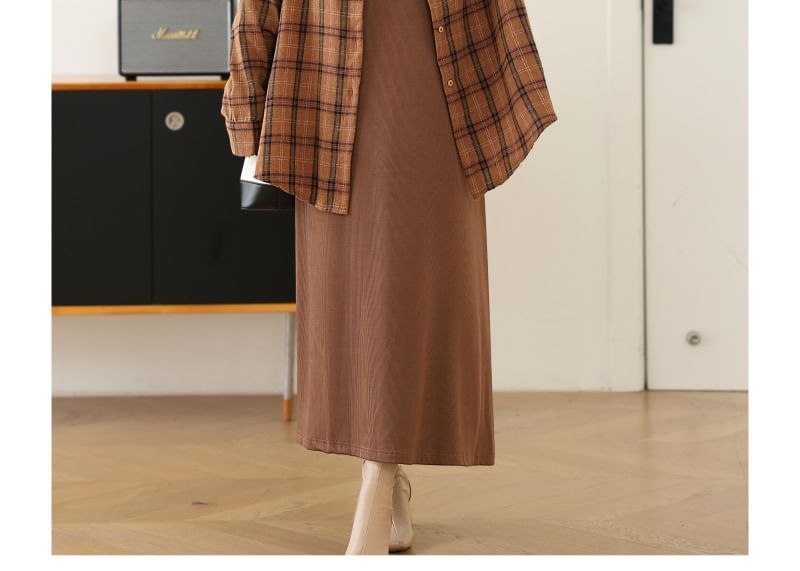 Plaid Shirt and Tank Dress Set, Plus Size