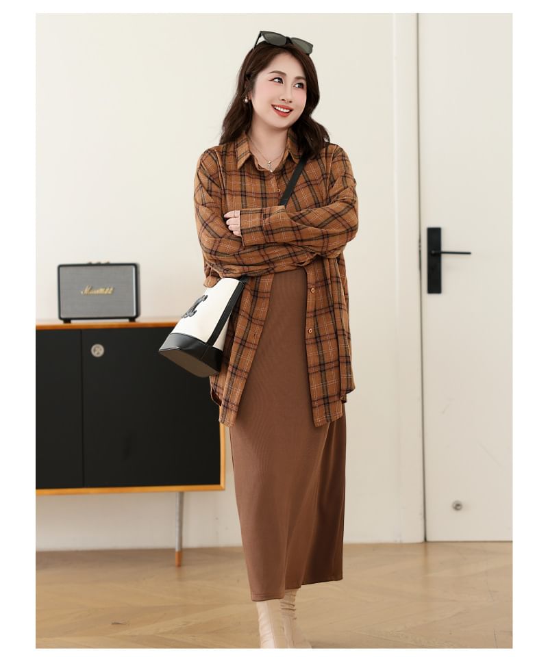 Plaid Shirt and Tank Dress Set, Plus Size