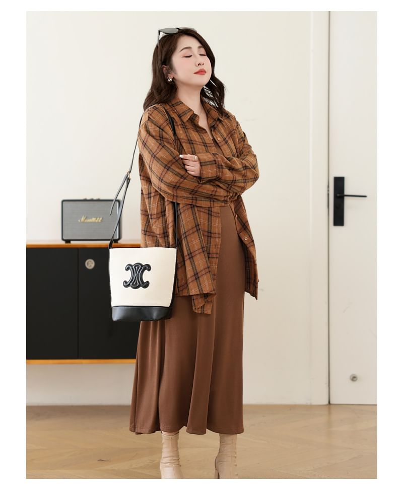 Plaid Shirt and Tank Dress Set, Plus Size