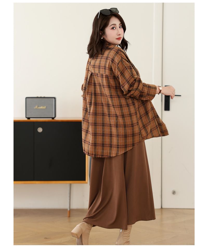 Plaid Shirt and Tank Dress Set, Plus Size