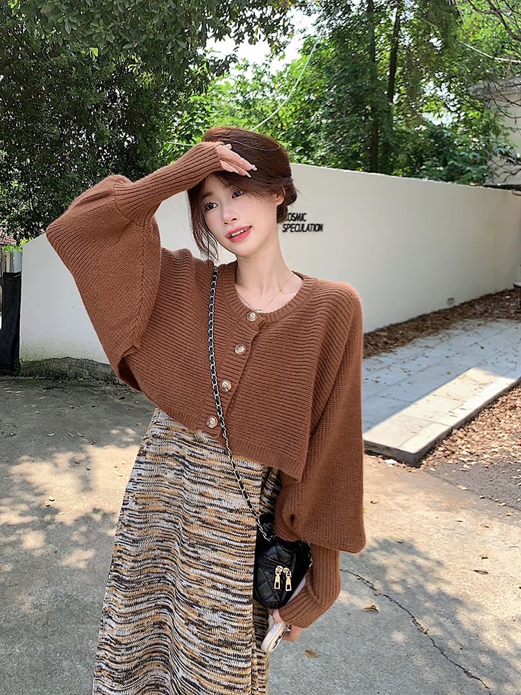 Fringed Knit Maxi Dress and Crop Cardigan Set
