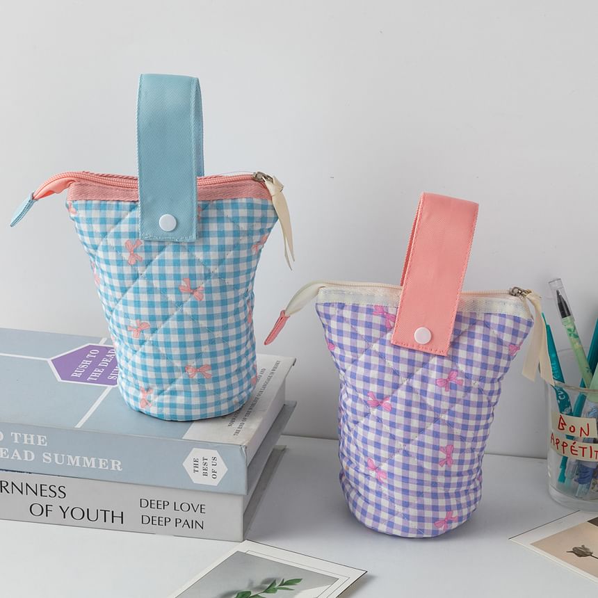 Bowknot Quilted Makeup Bag / Pencil Case