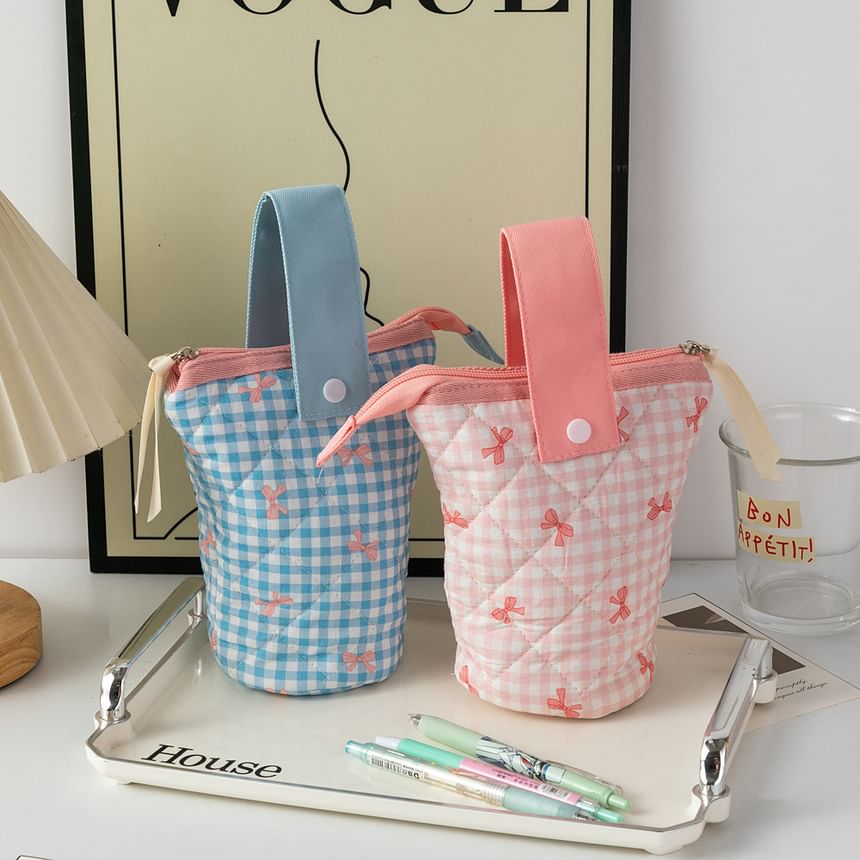 Bowknot Quilted Makeup Bag / Pencil Case