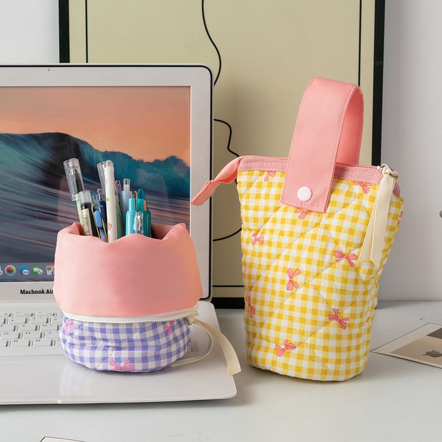 Bowknot Quilted Makeup Bag / Pencil Case