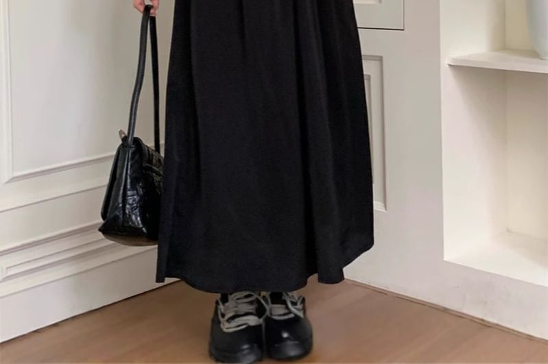 Ruched Panel V-Neck A-Line Maxi Dress, Long Sleeve
