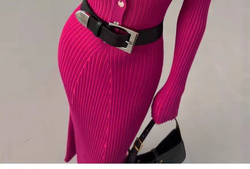 Ribbed Knit Maxi Dress, Bodycon Long Sleeve