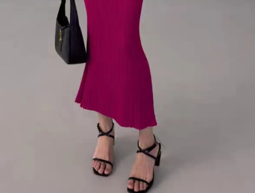 Ribbed Knit Maxi Dress, Bodycon Long Sleeve