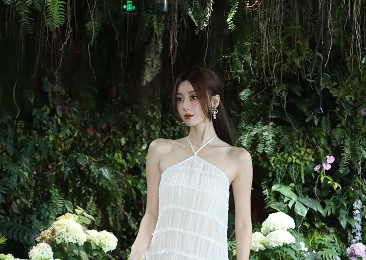 Tiered Halter Maxi Dress, A-Line Silhouette