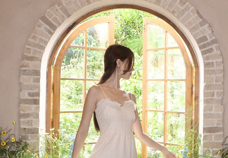 Eyelet Tiered Ruffle Maxi Dress, Spaghetti Strap