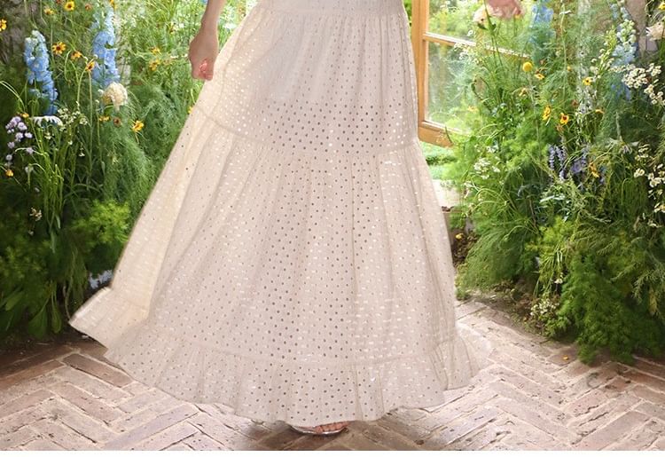 Eyelet Tiered Ruffle Maxi Dress, Spaghetti Strap