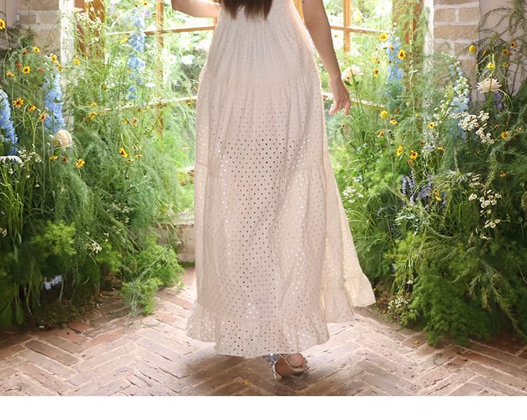 Eyelet Tiered Ruffle Maxi Dress, Spaghetti Strap