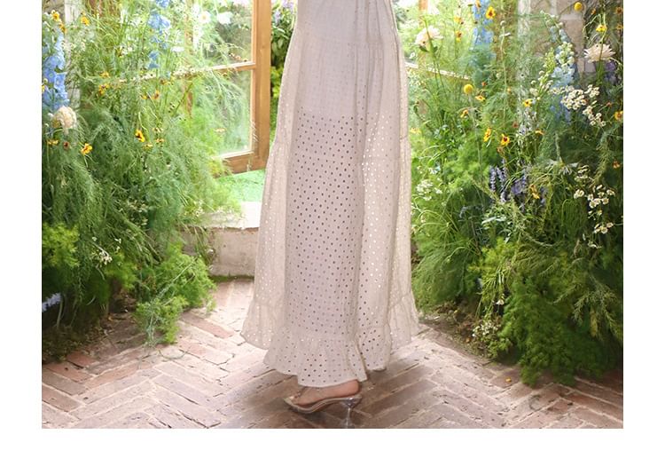 Eyelet Tiered Ruffle Maxi Dress, Spaghetti Strap